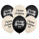 Μπαλόνια Happy Birthday με φιογκάκια Μαύρα & Nude (6 τεμ)