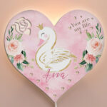 Ξύλινο Φωτιστικό καρδιά - Κύκνος