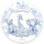 Αφίσα Βάπτισης - Blue Toile Ζώα Της Ζούγκλας Στρογγυλή 1,30m