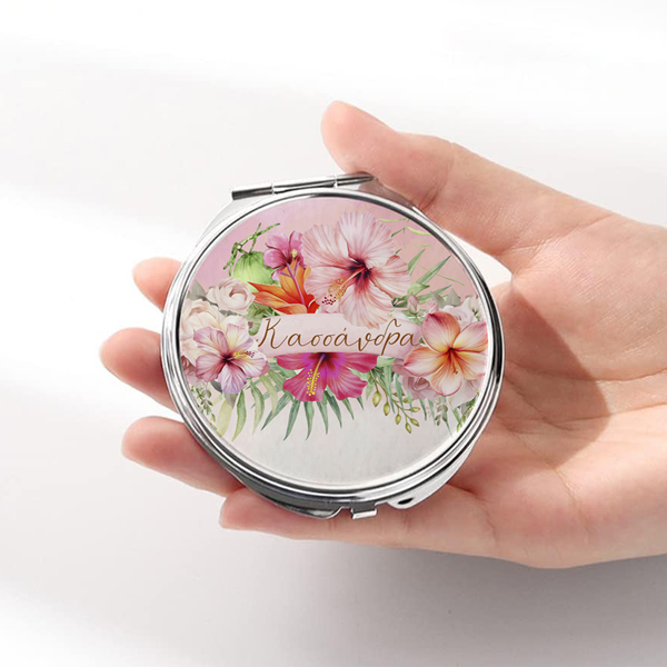 Καθρεφτάκι-Tropical-Ιβίσκος-Ασημί-Στρογγυλό Καθρεφτάκι Tropical Ιβίσκος Ασημί Στρογγυλό - Image 1