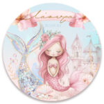 Στρογγυλή αφίσα βάπτισης - Ροζ Γοργόνα 1,30m